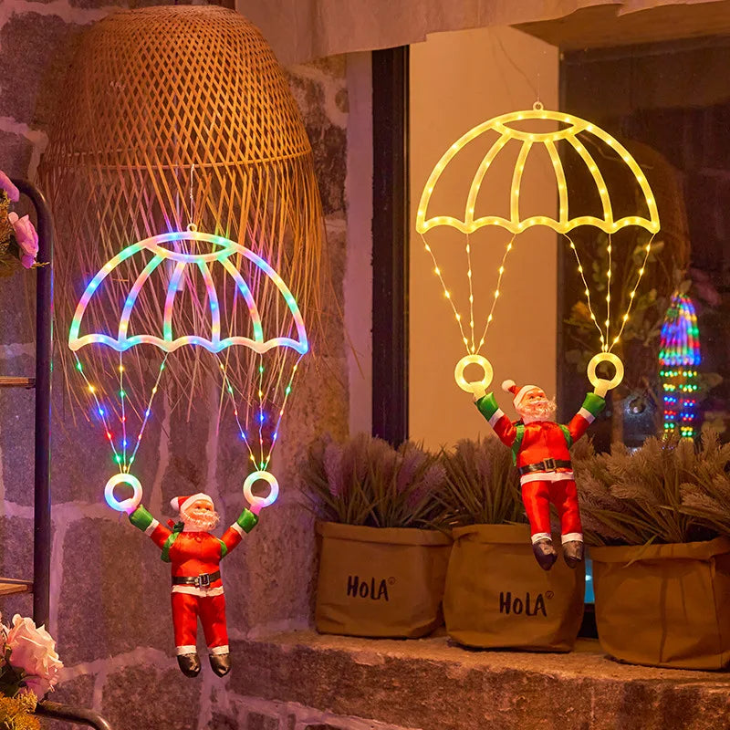Christmas Santa Claus Parachute Leather Thread Lantern String Zpaxo