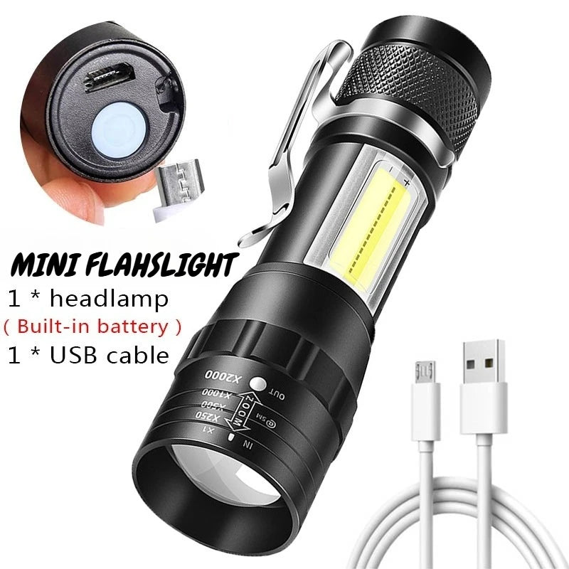 Powerful LED Flashlight Rechargeable USB Waterproof Zoom Fishing Hunting Camping High Lumen Tactical Flashlight LED Torch Zpaxo Mini Flashlight 1PC ZOOM