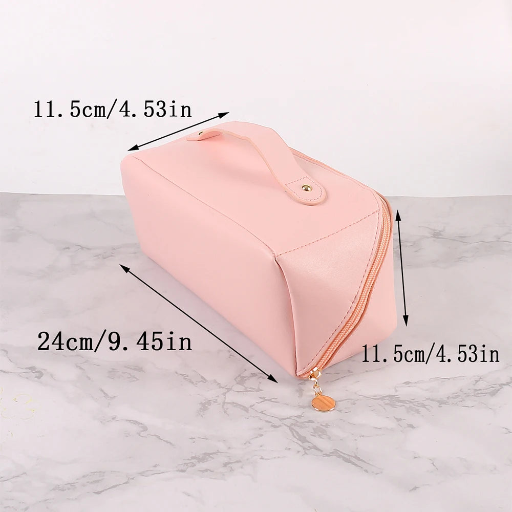Travel Cosmetic Bag Large-Capacity Makeup Storage Bag Waterproof PU Leather Pillow Shape Toiletries Organizer Zpaxo Pink