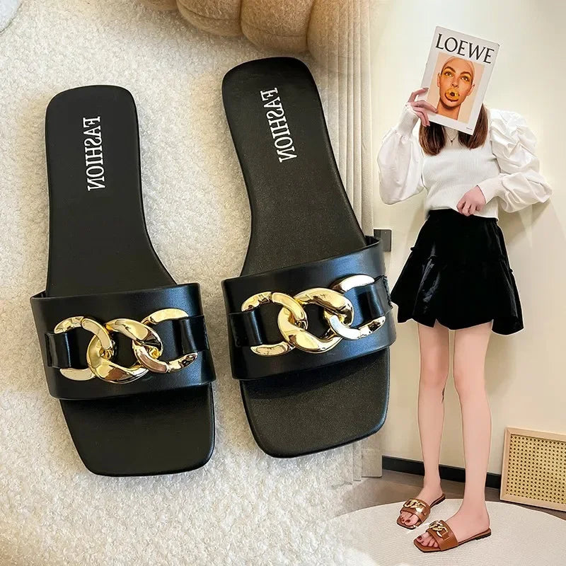 2026 Summer Women's Slippers Roman Fashion Designer Flat Sandals Zpaxo