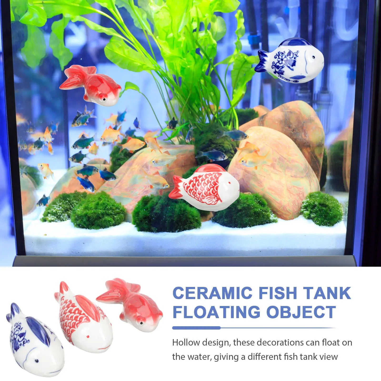 Premium Ceramic Floating Fish Statues Aquarium Tank Decoration Feel
