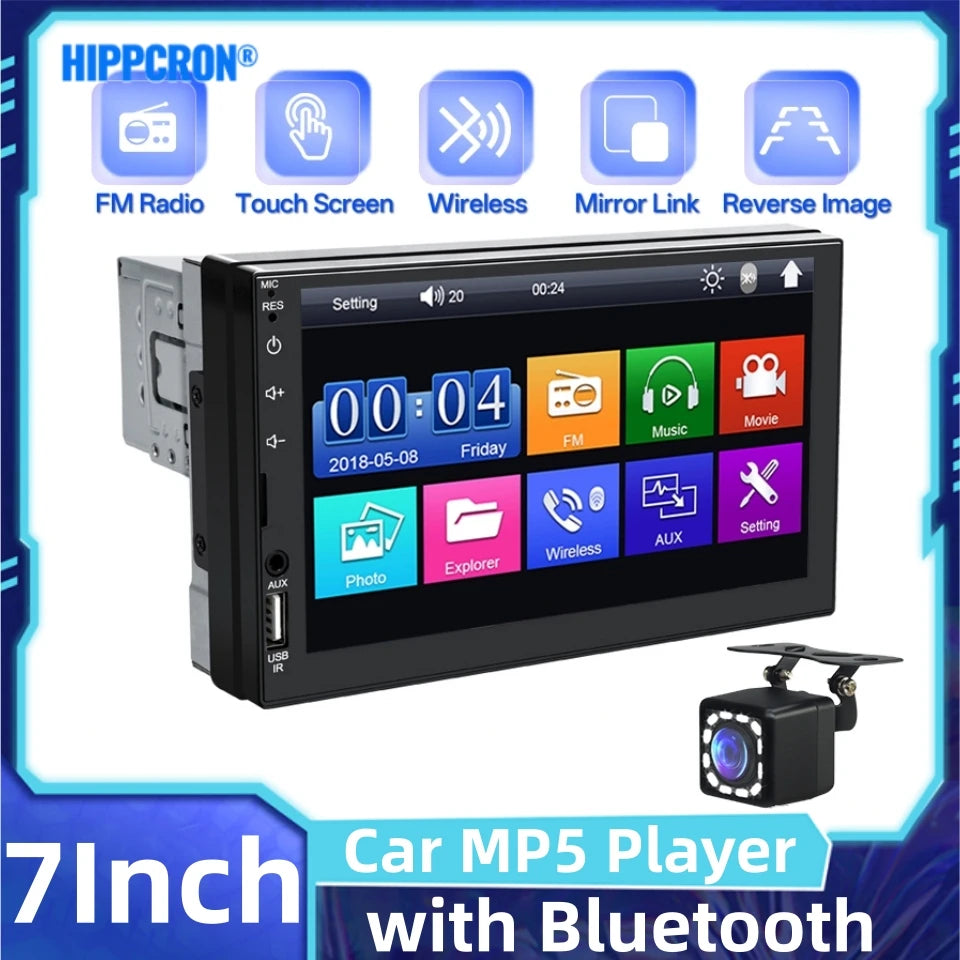 HIPPCRON 7-Inch Touchscreen 1 DIN Car MP5 Player Wireless AUX USB