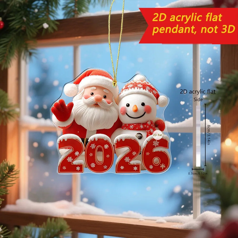 2026 Christmas Acrylic Santa & Reindeer Ornament Pendant Christmas Ornament Zpaxo