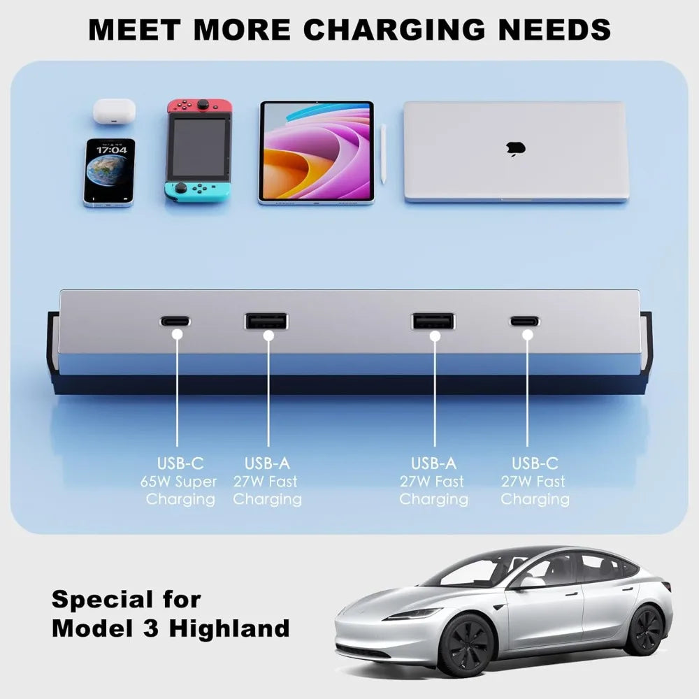 Tesla Model 3 Highland USB-C Hub – 65W Fast Charging Dock