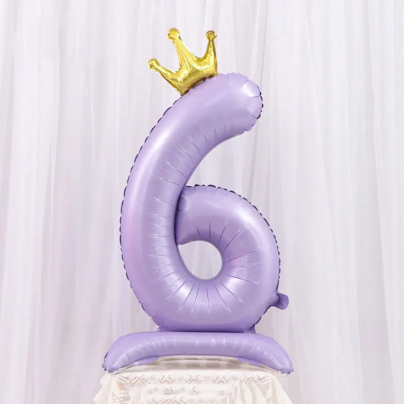 Light Purple Standing Foil Number Balloon Crown Digital Balloons Girl Zpaxo Number6 42inch