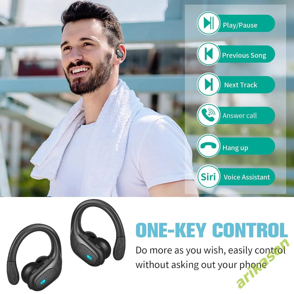 Bluetooth Headphones TWS Wireless Earbuds Over-ear Earpieces Mics LED