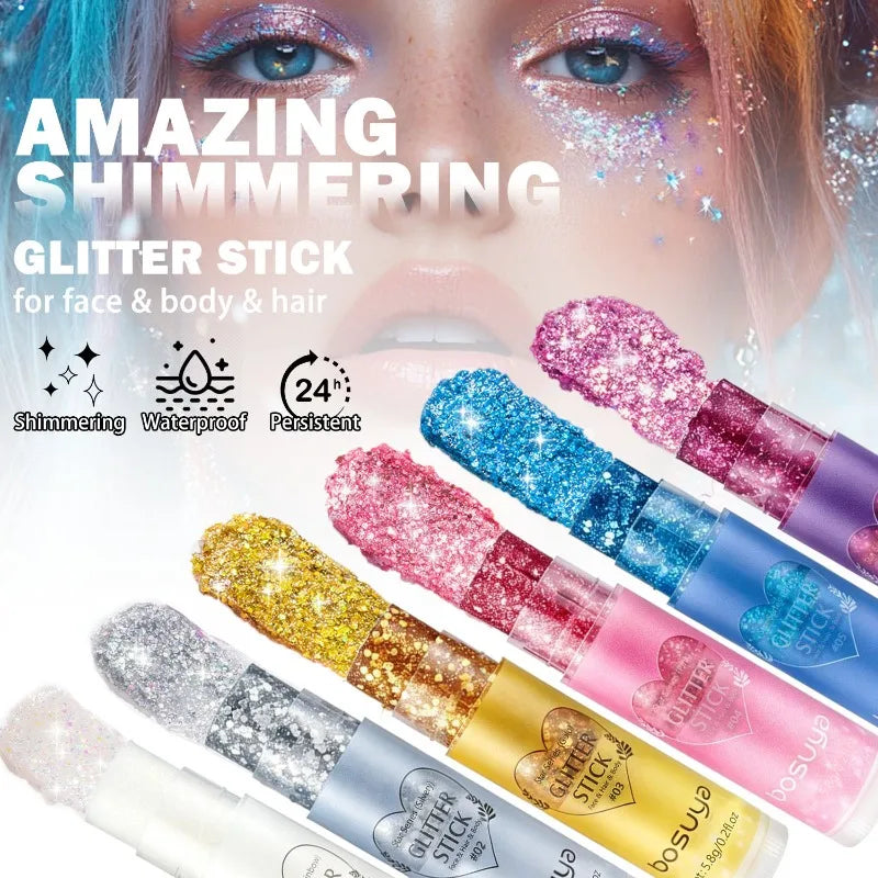 Sparkling Sequins Glitter Gel Stick High Gloss Shine Gold Pearl Eye Shadow Glitter Face Body Painting Makeup for Christmas Party Zpaxo