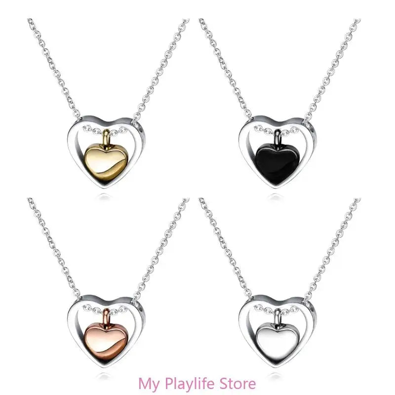 Stainless Steel Double Heart Cremation Urn Necklace Funnel Fill