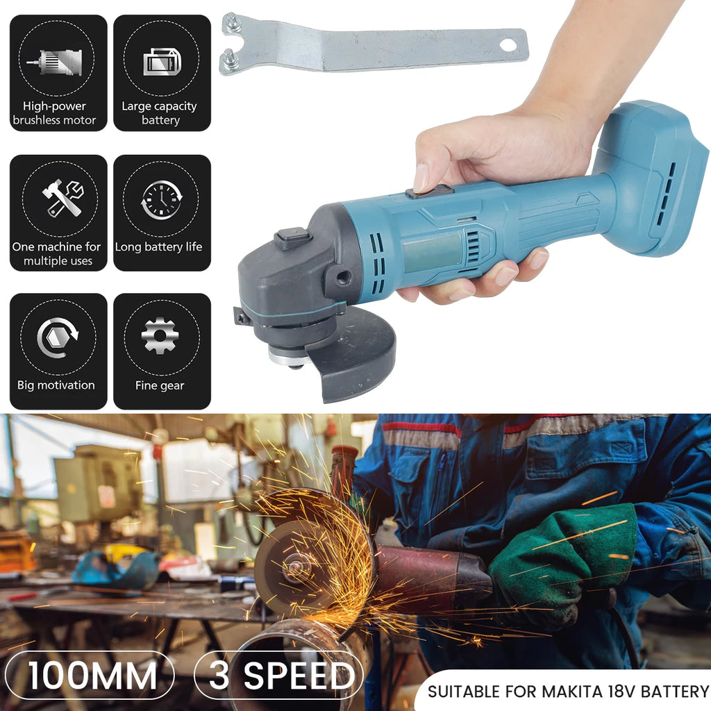 100mm Brushless Angle Grinder 8000 rpm Polishing Cutting Machine Cordless Electric Grinder Power Tool for Makita 18V Battery Zpaxo