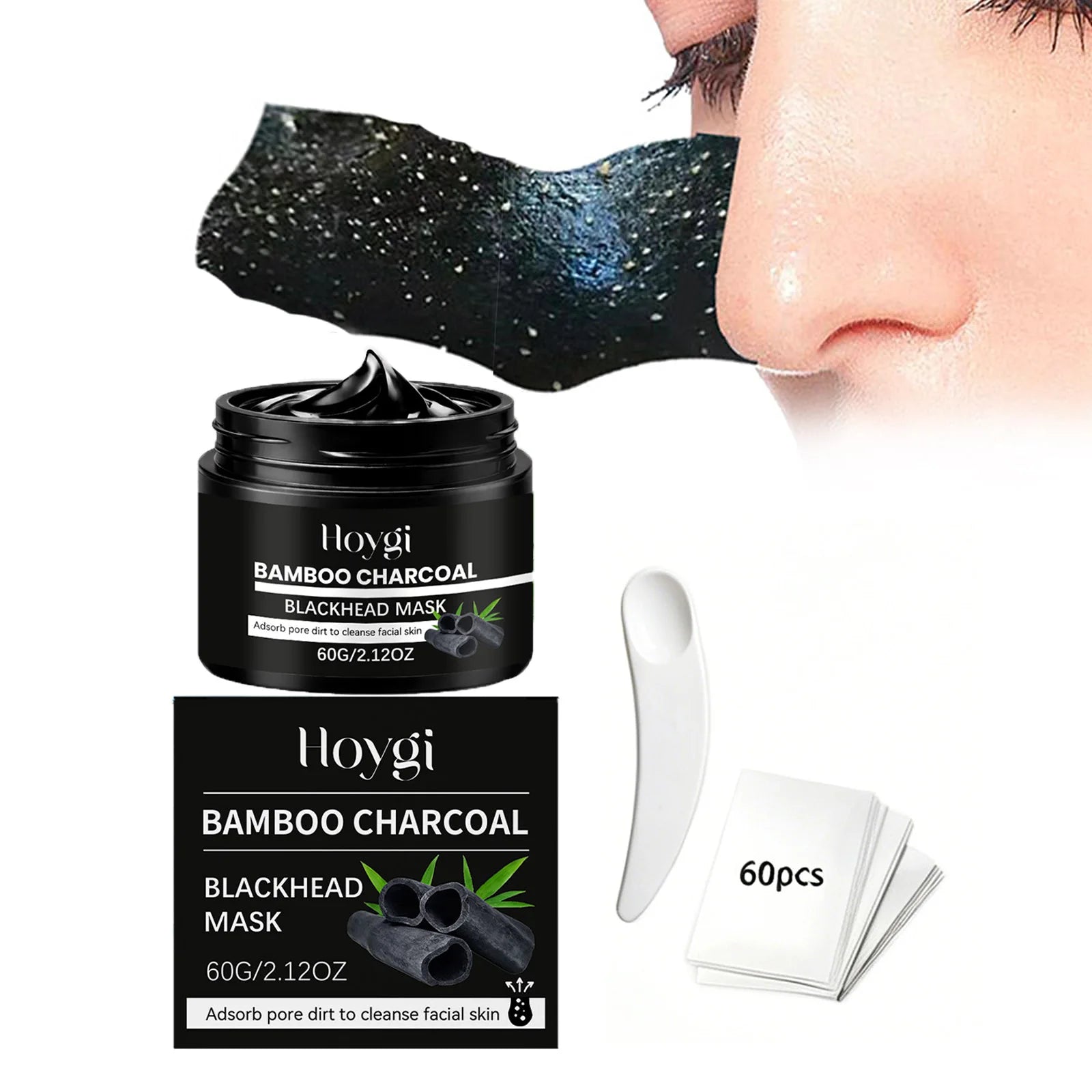 Hoygi Bamboo Charcoal Blackhead Peel-Off Mask | 60 Nose Strips Peel-Off Face Mask Zpaxo