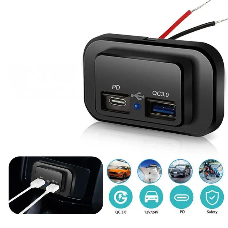 12V RV USB Charging Panel – 18W QC3.0 & 30W PD USB-C + LED