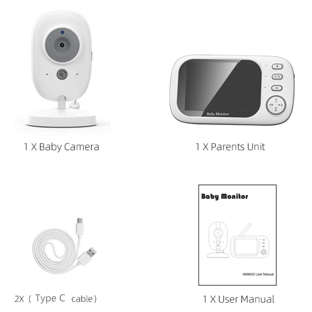 3.5'' Video Baby Monitor 2.4G Mother Kid 2 Way Audio Talk Night Vision Security Cameras Video Surveillance Cam With Temperature Zpaxo ABM600