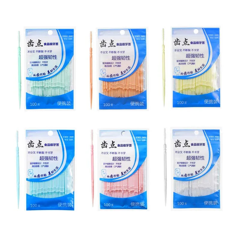 100pcs/box Double Head Dental Floss Interdental Toothpick Brush Brush Teeth Stick Dental Oral Care Toothpicks Floss Pick Zpaxo A-Random Color 1 Bag
