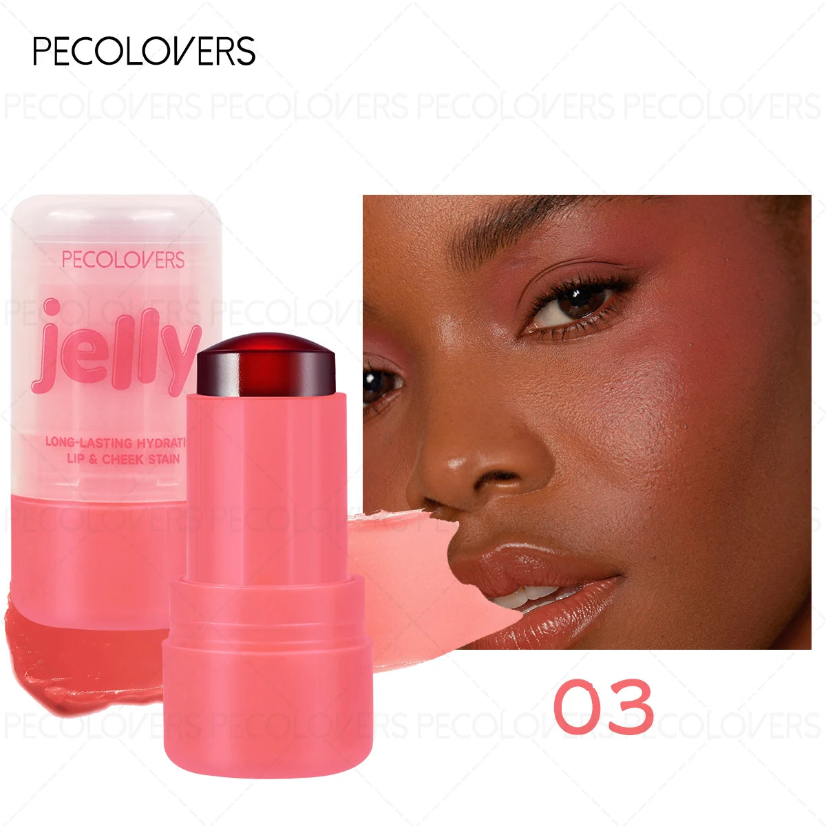 PECOLOVERS 3-in-1 Long-Lasting Waterproof Blush Stick - Jelly Texture, Fragrance-Free, Radiant Finish, Eyes & Cheeks Zpaxo 03