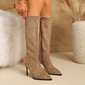 2025 New Women Ankle Boots Stretch Modern Long Boots Fashion Pointed Toe Knee High Booties Designer High Heels Shoes Women Zpaxo khaki 40