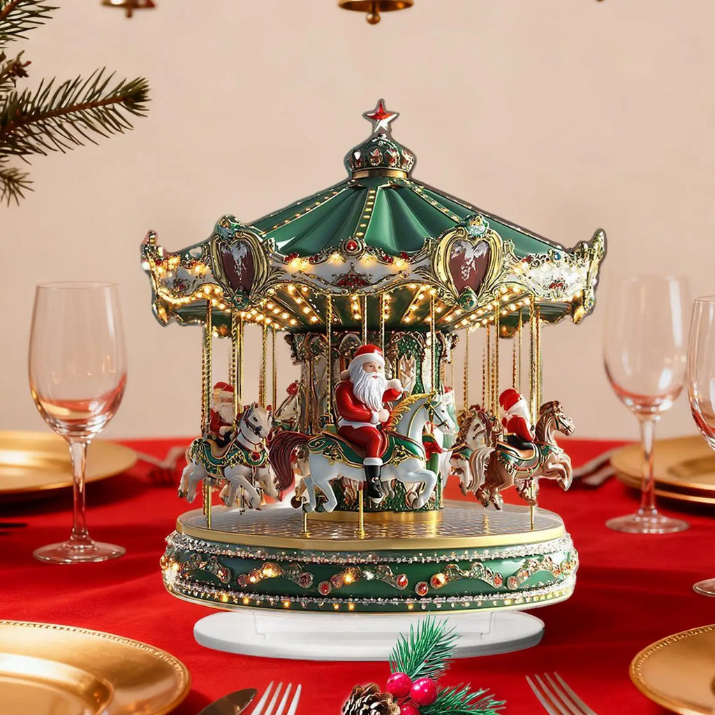 Christmas Carousel Acrylic 2D Home Decor Santa Claus Figurine Merry Christmas Scene Shelf Cafe Office Bar Indoor Decoration