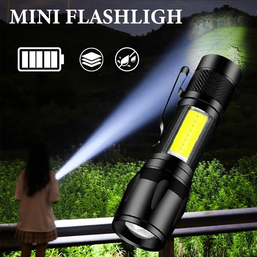 USB Rechargeable Mini COB+XPE Zoomable Flashlight – 3-Mode Torch LED Flashlight Torch Zpaxo