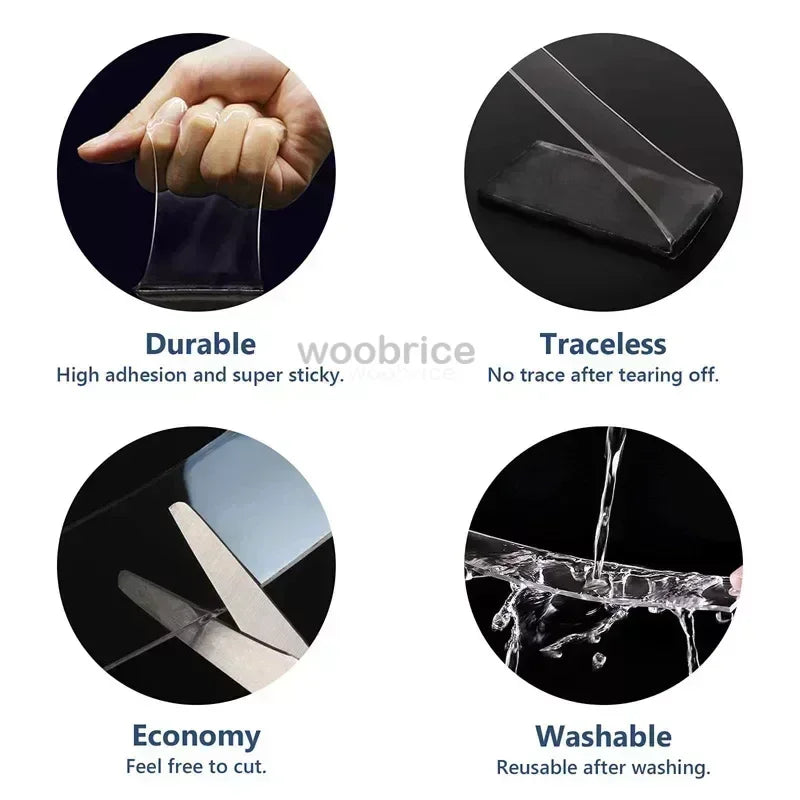 Double Face Transparent Double Sided Tape Super Strong Sided Reusable Waterproof Tapes Heat Resistance Bathroom Home Decoration Zpaxo