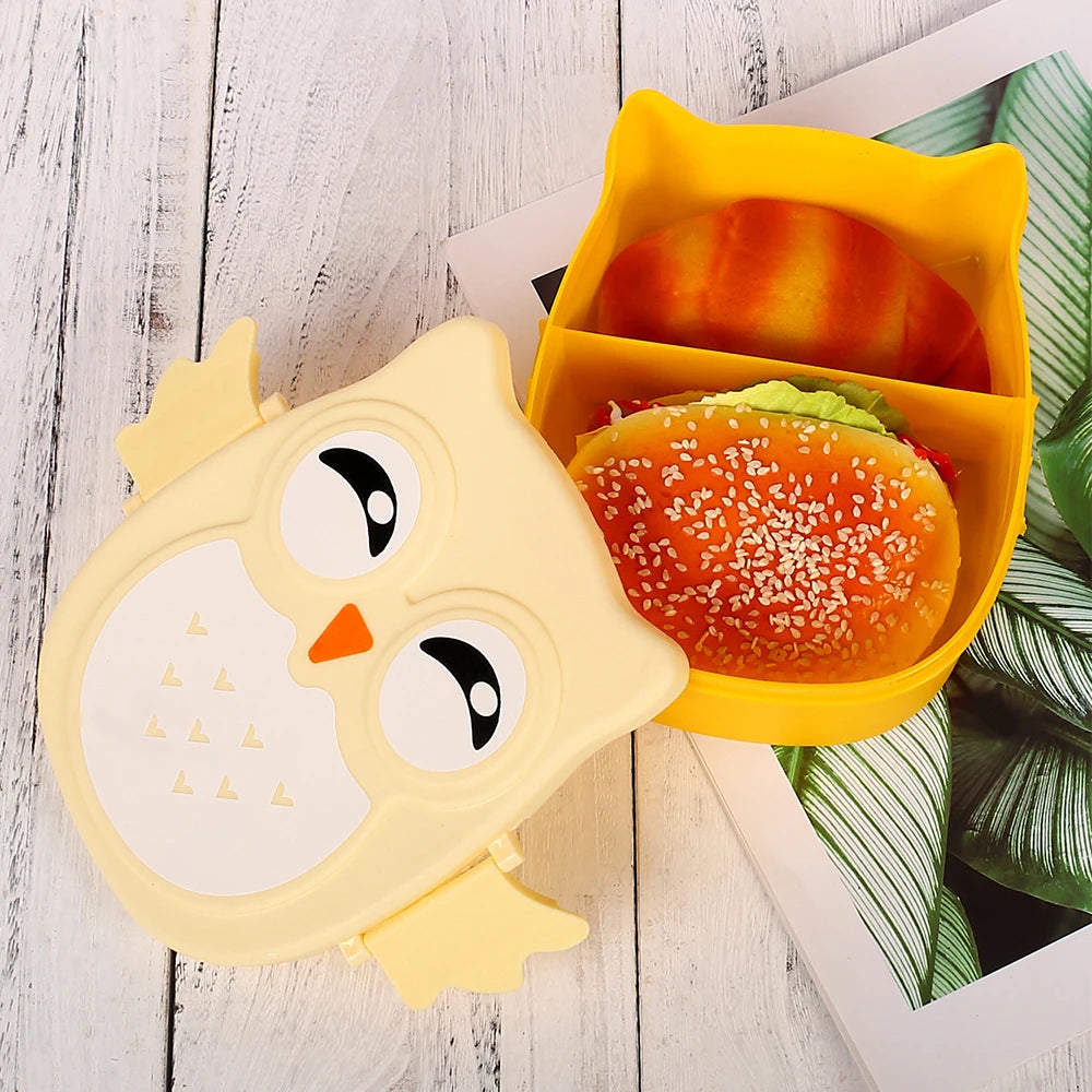 Portable Owl Lunch Box with Compartments Plastic Bento Box Cartoon Food Container Student School Food Storage Box Zpaxo