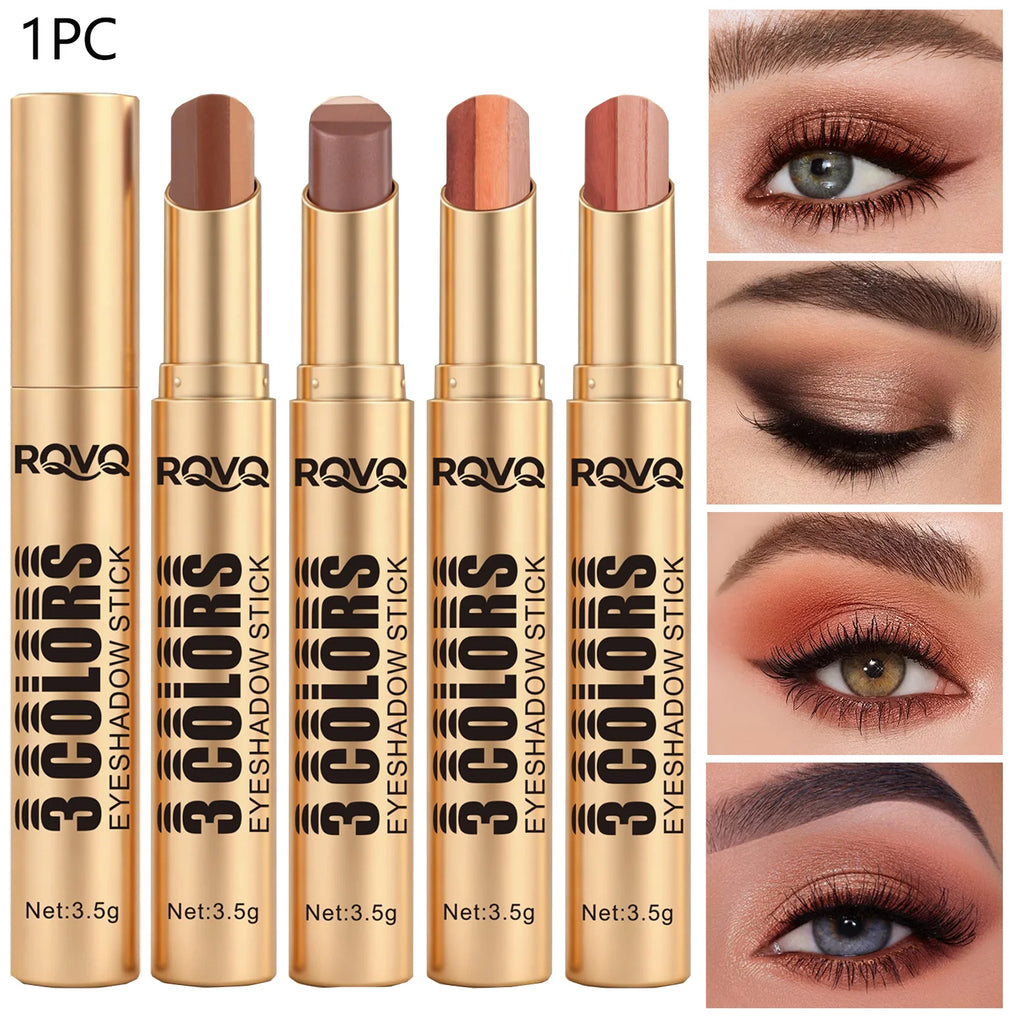 3-Color Eye Shadow Stick Waterproof Durable Easy Apply Natural Makeup
