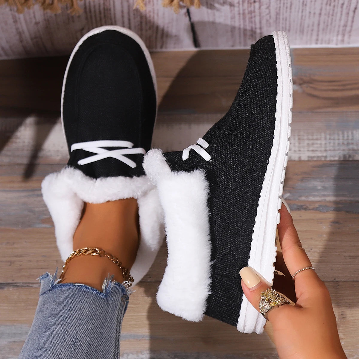 2025 New Women Warm Winter Plush Ankle Boots Boots Solid Round Toe Sports Shoes Flats Loafers Female Casual Cotton Shoes Ladies Zpaxo