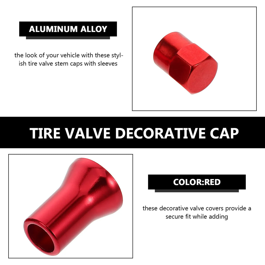 8-Pack Red Aluminum Tire Valve Stem Caps with Sleeves