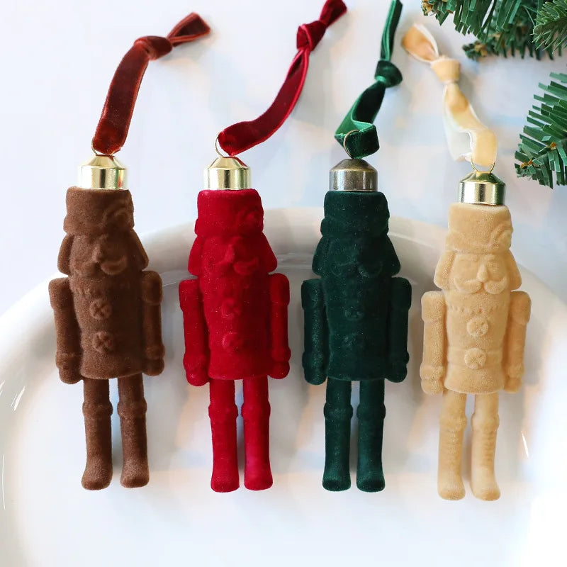 Flocked Nutcracker Soldier Christmas Tree Hanging Ornament Christmas Ornament Zpaxo