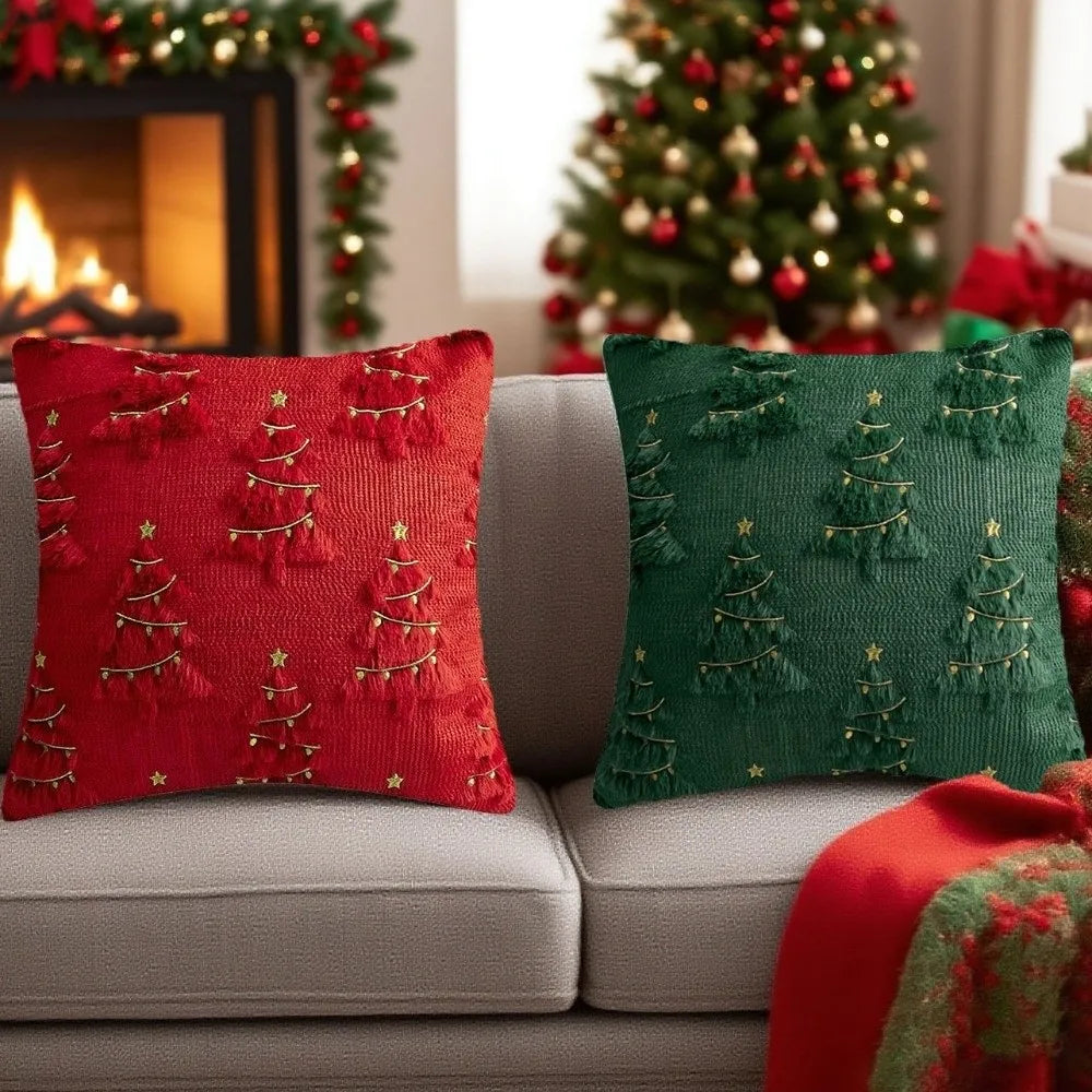 Christmas Plush Pillowcase – Xmas Tree & Reindeer Cushion Cover Festive Pillow Cover Zpaxo