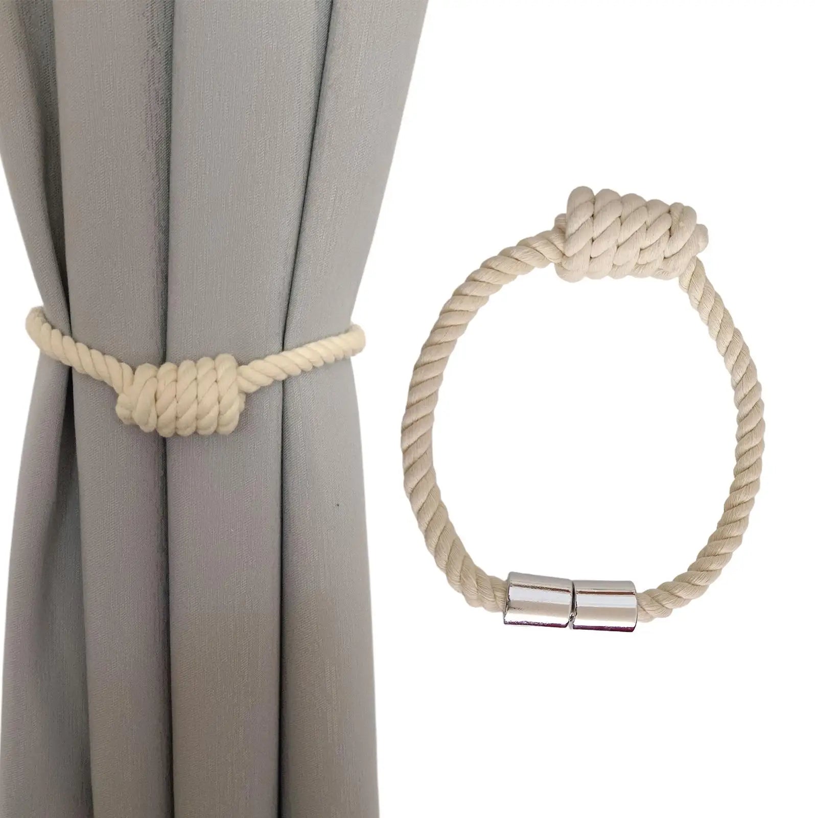 2-Pack Magnetic Curtain Tiebacks – Boho Rope Drape Holdbacks Curtain Tiebacks Zpaxo