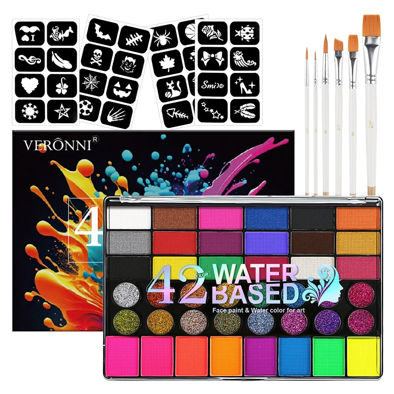 42-Colors Face Body Painting Palette Set,UV Glow Fluorescent Neon Face Body Art Paint Glitter Body Paint Makeup for Festival Zpaxo 42 COLOR paint-B