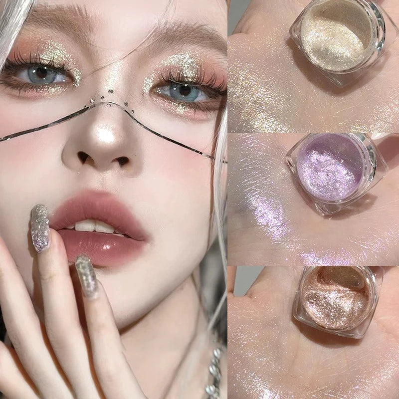 6 Colors Glitter Eyeshadow Gold Pink Eye Shadow Highlighter Silkworm Long Lasting Waterproof Shimmer Multicolor Liquid Eyeshadow Zpaxo