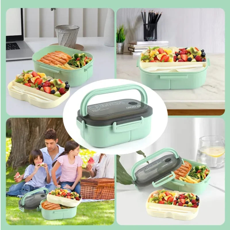 Portable Sealed Lunch Box 2 Layer Mesh Kids Leak Proof Bento Snack
