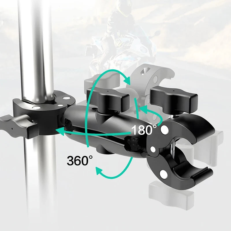 Double Clamp Camera Mount Arm Clip Crab Support Motorcycle Handlebar Zpaxo