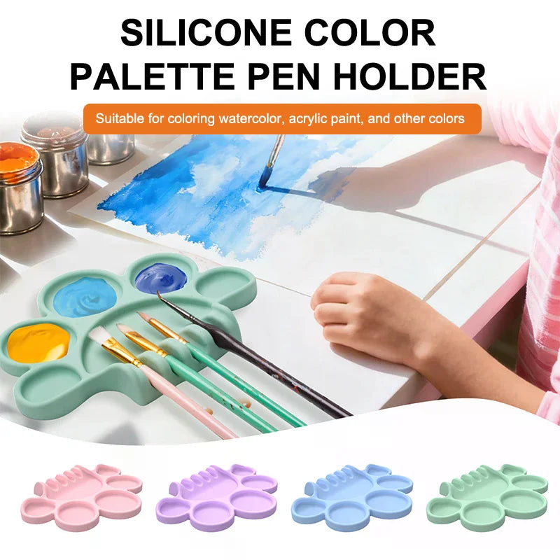Silicone Paint Palette With Pen Holder Pigment Dispensing Tray Art Student Tools Painting Supplies For Watercolor Oil Propylene Zpaxo