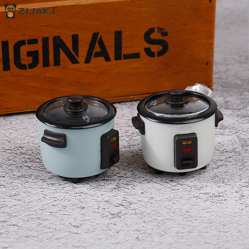 ▶1/12 Mini Rice Cooker Model With Rice Spoon Dollhouse Miniature Kitchen Appliances For Dollhouse Food Accessories Toy Zpaxo