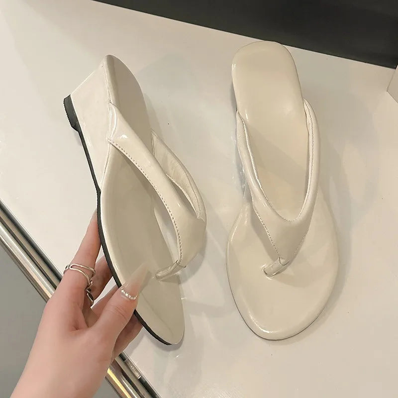 Fashion Solid Platform Clip Toe Women's Wedges Slippers Open Mid Zpaxo