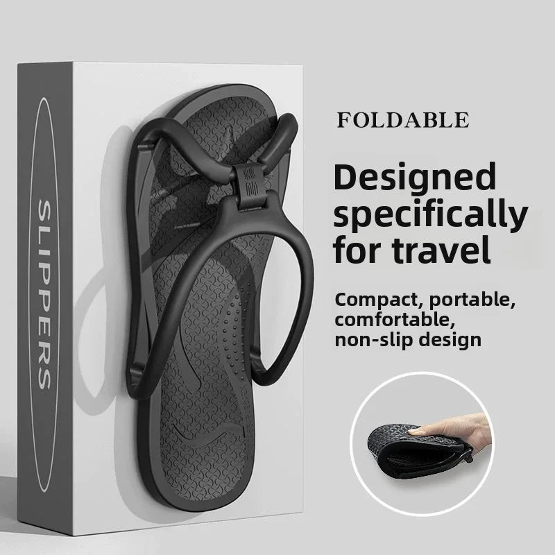 Foldable Travel Slippers Unisex EVA Flip Flops Hotel Non Slip Zpaxo black 43-44