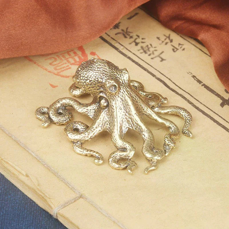 Brass Copper Animal Figurines Miniatures Desk Ornament Accessories Creative Table Craft Antique Octopus Home Decoration Zpaxo