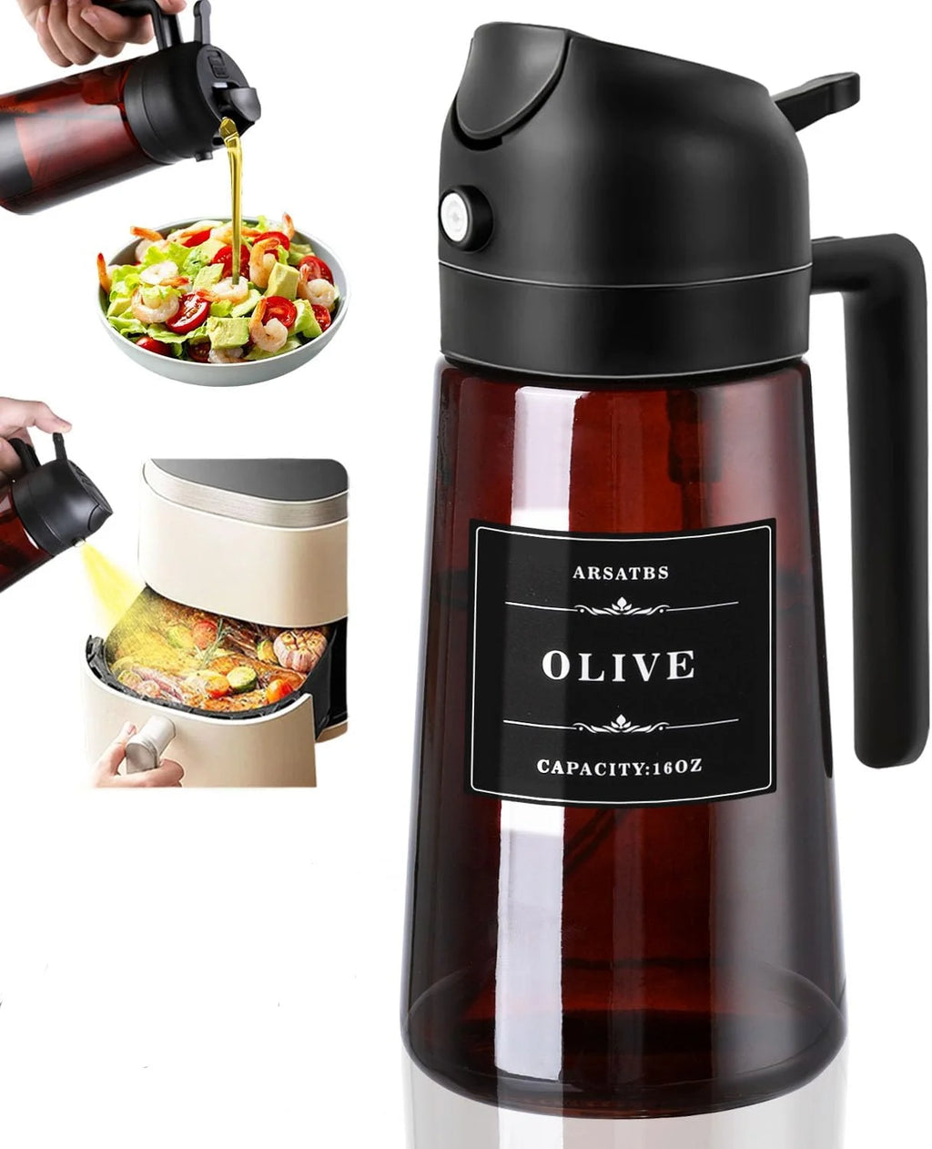 2-in-1 Glass Oil Dispenser & Sprayer - 16oz/470ml Leakproof Olive Oil Sprayer Bottle for Cooking, Air Fryer, BBQ, Baking, Salad Zpaxo black-470ml