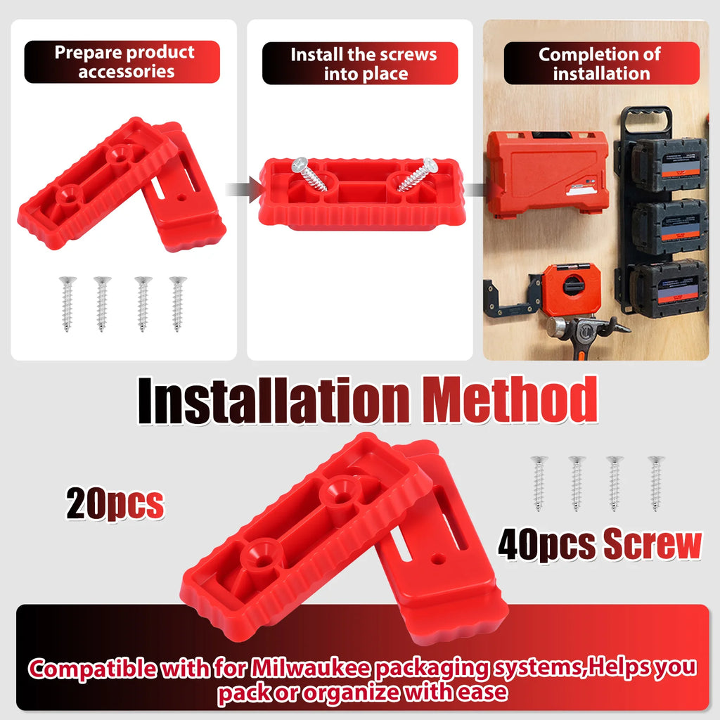 20Pcs Mounting Feet Set for Milwaukee Packout System Heavy Duty Plastic Brackets Pre-drilled Holes for Workshop Garage DIY Home Zpaxo