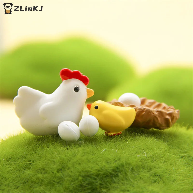▶10Pcs Figurines Cute Family Garden Miniatures Artificial Micro Landscape (2hens + 2nests + 3little Yellow Chickens + 3eggs) Zpaxo