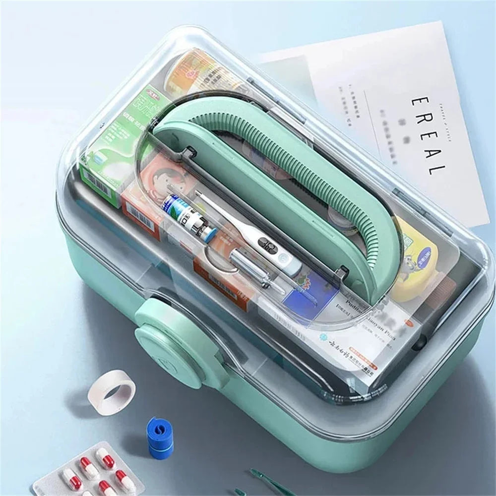 Large Capacity Family Medicine Organizer Box Portable First Aid
