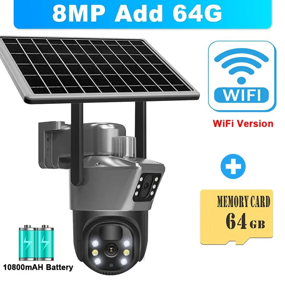 4K 8MP Dual Lens Solar Camera Outdoor Security Wifi Surveillance Zpaxo 8MP WiFi Add 64G