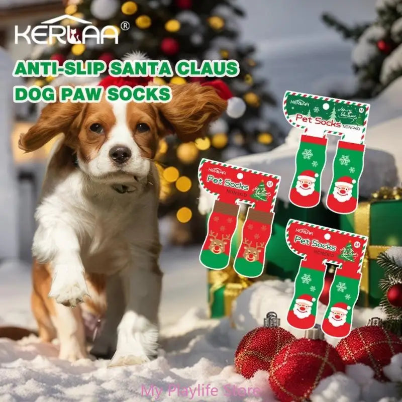 1pair Novelty Holiday Santa Dog Socks Puppy Stockings Festive Canine