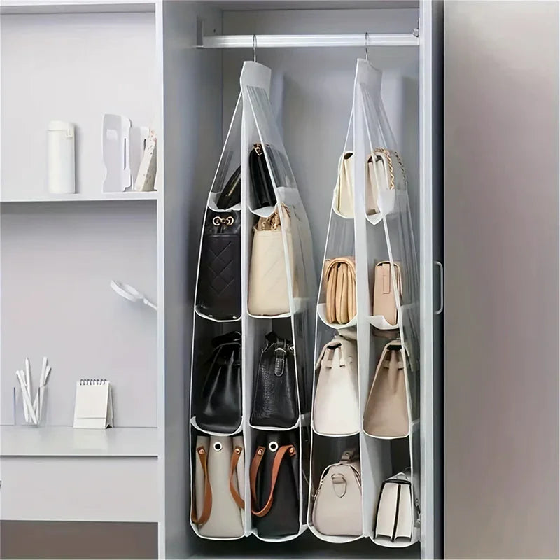 Black Handbag Hanging Organizer 6 8 Pockets Foldable Oxford Cloth Zpaxo