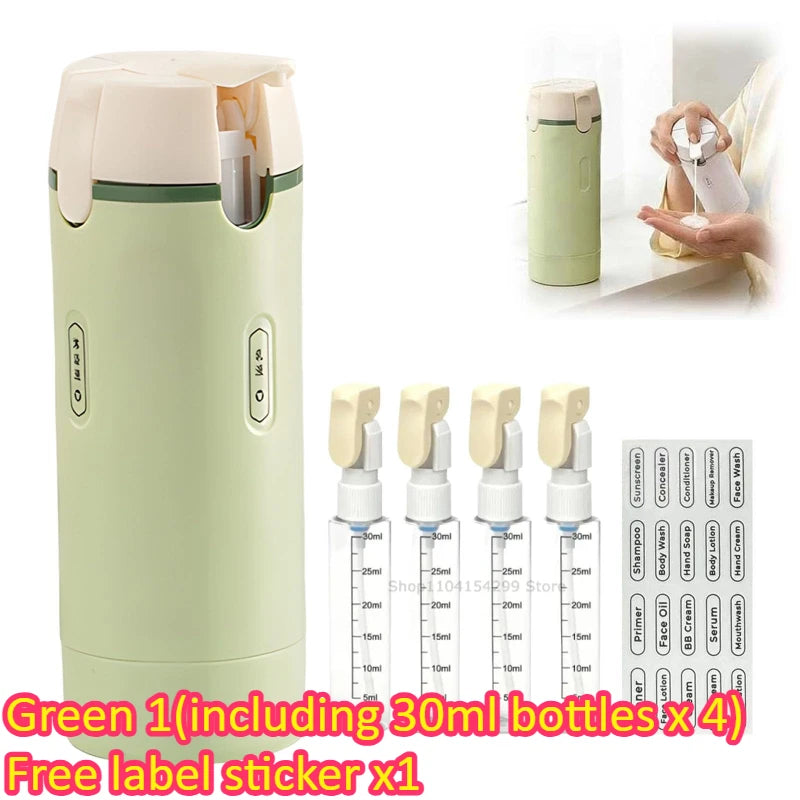 4 in 1 Portable Leakproof Travel Bottle Dispenser set Travel Container Journey for Shampoo Bottle Soap and Shampoo Dispenser Zpaxo Green