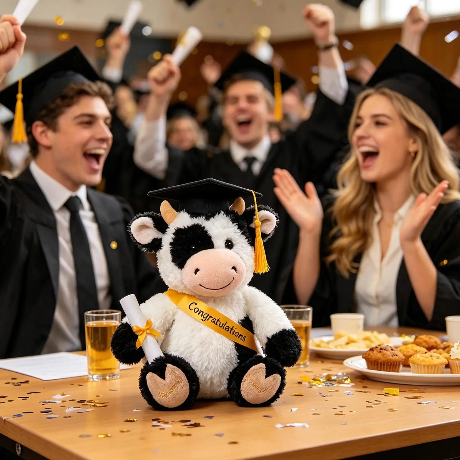Cow Stuffed Animal 9 Inch Cute Soft Collectible Decor With Hat Graduation Plush For School Preschool Grade College High School Zpaxo