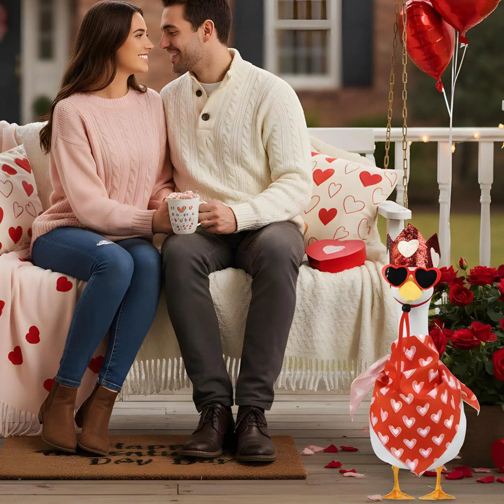 Valentines Day Porch Goose Outfit Headscarf Heart-shaped Glasses