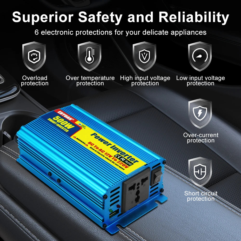 DC 12V AC 220V 500W Car Power Inverter Auto Supply Battery Converter
