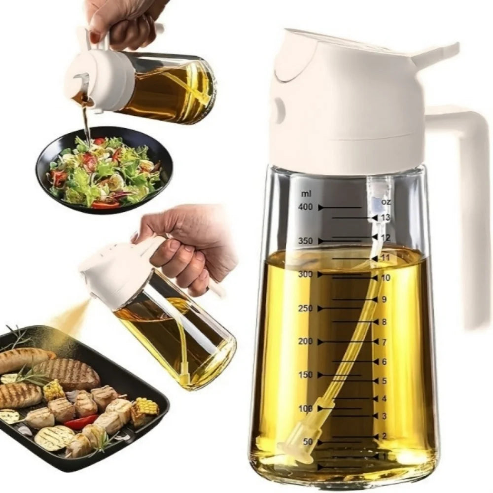 2in1 470ml Glass Spray Oil Sprayer Bottle Spray Oil Dispenser Oil Jar Cruet BBQ Kitchen Baking Roasting Picnic Kitchen Tool Zpaxo white